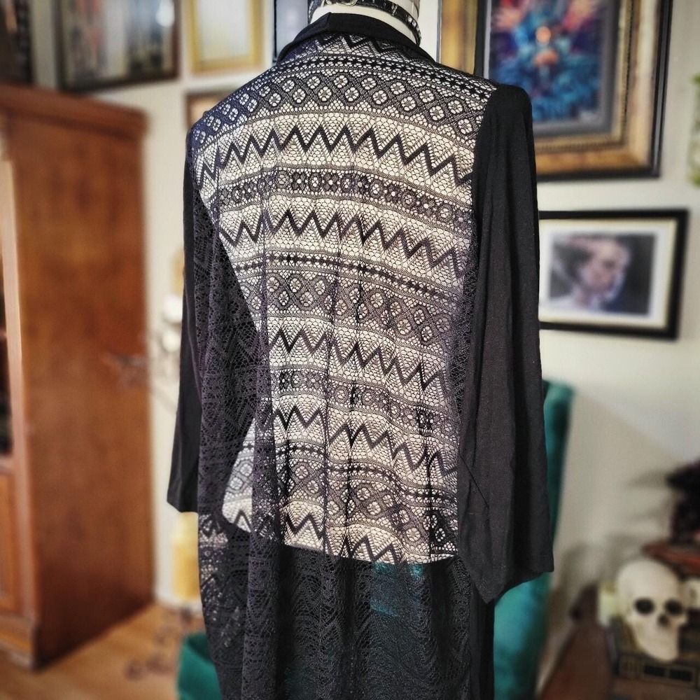 Avenue Cardigan Duster Black Lace Back Open Front Plus Size 22/24 NWT